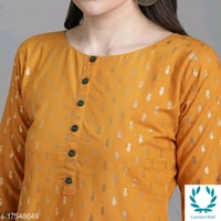 Women Cotton Straight Printed Long Kurti With Palazzos - L